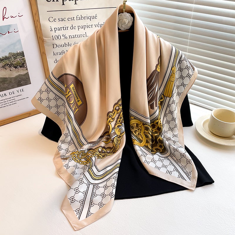 Rose Scarf Women's Twill Large Square Scarf All-match Decorative Shawl Autumn and Winter Scarf Color Matching Fashion Scarf Sunscreen  - Image 1
