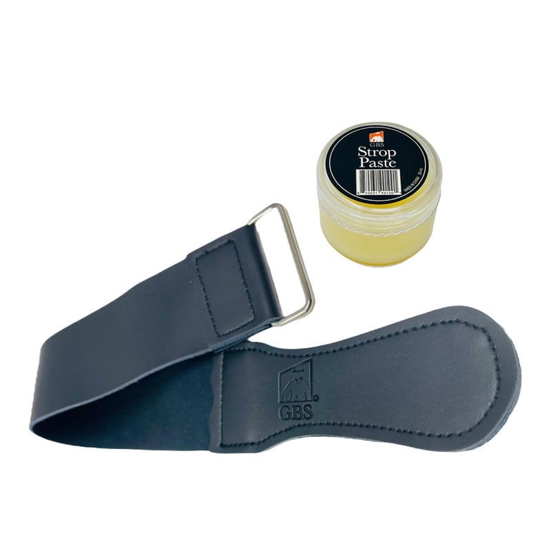 GBS Black Leather Razor Strop Handmade Grain Leather Strop with Strop Paste Professional Honing Sharpening Strop for Straight Razors Knives Chisels Tools