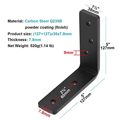 eoere 4 PCS 5" Heavy Duty Steel Corner Brace Shelf Brackets, L 90 Degree Countertop Support Fireplace Mantel Brackets, Thickness 5/16", Max Load 400 lbs - Image 2