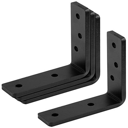 eoere 4 PCS 5" Heavy Duty Steel Corner Brace Shelf Brackets, L 90 Degree Countertop Support Fireplace Mantel Brackets, Thickness 5/16", Max Load 400 lbs - Image 1