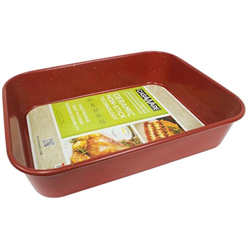 casaWare Ceramic Coated NonStick LasagnaRoaster Pan 13 x 10 x 3Inch Red Granite