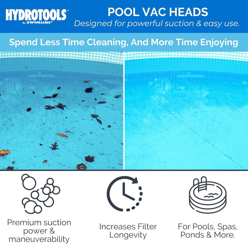 سويم لاين ملحق رأس مكنسة تنظيف حمام السباحة اليدوي من HYDROTOOLS لحمامات السباحة تحت الأرض وفوق الأرض | رأس مكنسة تنظيف حمام السباحة الموزونة على شكل نصف قمر مع شعيرات | خرطوم دوار مقاس 1-1/4 أو 1-1/2 بوصة | تنظيف زوايا الحطام - Image 3