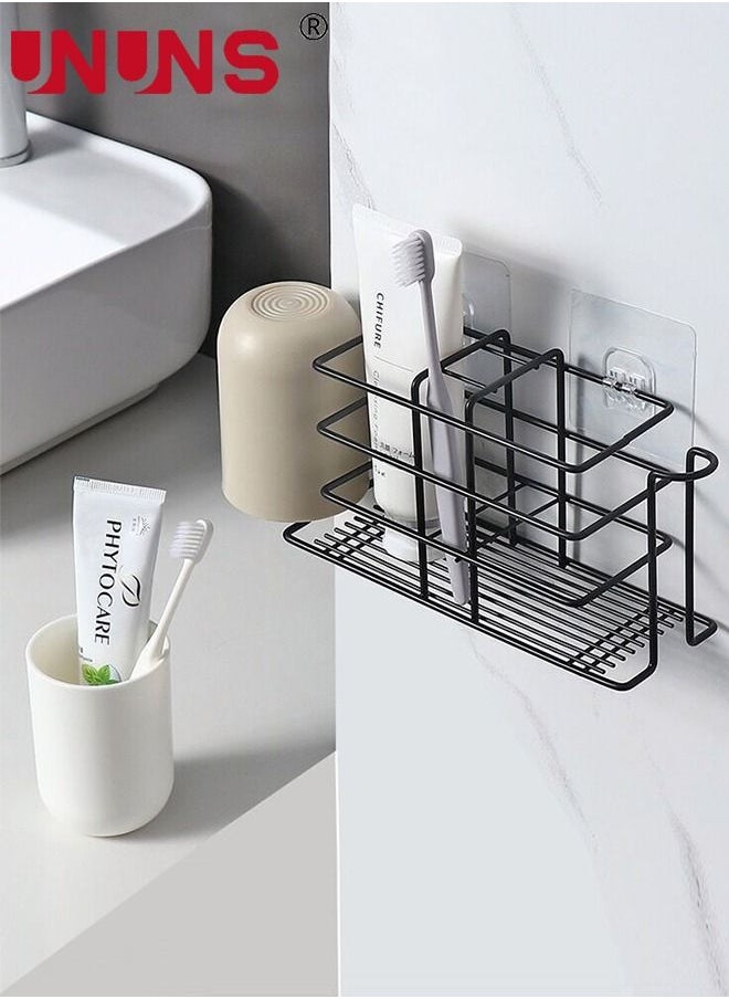 UNUNS - Toothbrush Holders For Bathroom,Wall Mounted Toothpaste And Toothbrush Holder With 5 Slots And 2 Cup Positions,Bathroom Storage Organizer Stand Rack For Toothpaste,Facial Cleanser,Comb,Black - Image 1