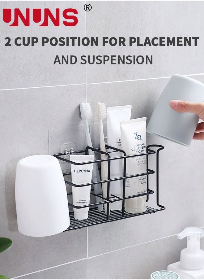 UNUNS - Toothbrush Holders For Bathroom,Wall Mounted Toothpaste And Toothbrush Holder With 5 Slots And 2 Cup Positions,Bathroom Storage Organizer Stand Rack For Toothpaste,Facial Cleanser,Comb,Black - Image 1