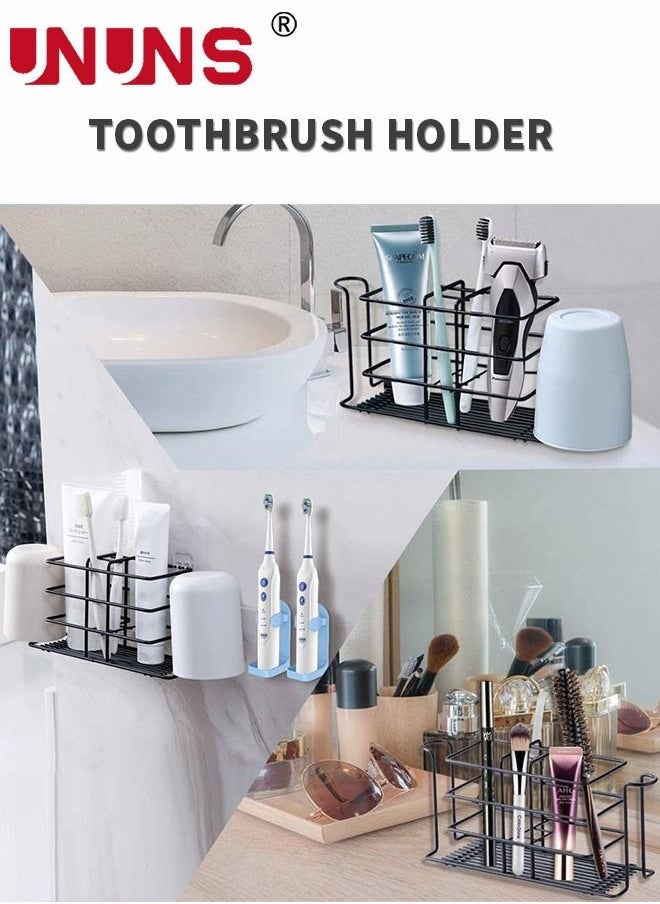 UNUNS - Toothbrush Holders For Bathroom,Wall Mounted Toothpaste And Toothbrush Holder With 5 Slots And 2 Cup Positions,Bathroom Storage Organizer Stand Rack For Toothpaste,Facial Cleanser,Comb,Black - Image 1
