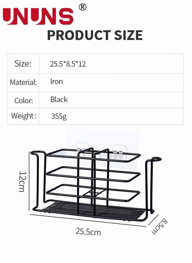 UNUNS - Toothbrush Holders For Bathroom,Wall Mounted Toothpaste And Toothbrush Holder With 5 Slots And 2 Cup Positions,Bathroom Storage Organizer Stand Rack For Toothpaste,Facial Cleanser,Comb,Black - Image 1