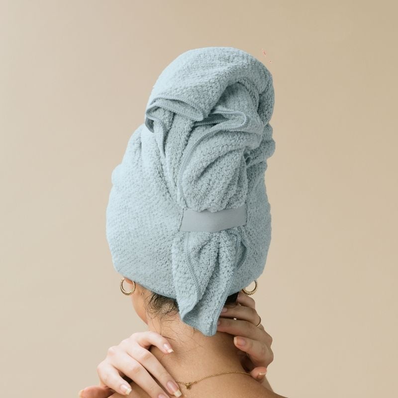Generic Ultra Long Super Absorbent Non-Shedding Thick Dry Hair Cap Bath Cap for Long Hair Special Use Home Textile Ultra Thin Fiber haze blue 