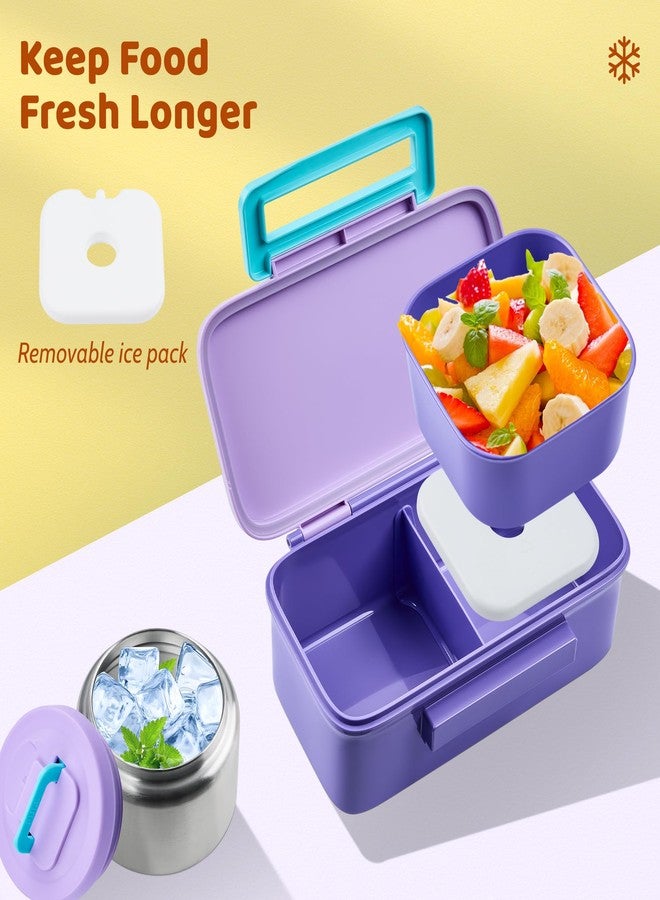 JXXM - Bento Lunch Box for Kids and Adults with 8oz Soup Thermos, Leakproof Lunch Container with 2 Compartments, Thermal Food Container for School (Purple) - Image 5