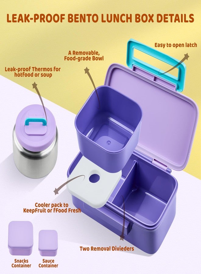 JXXM - Bento Lunch Box for Kids and Adults with 8oz Soup Thermos, Leakproof Lunch Container with 2 Compartments, Thermal Food Container for School (Purple) - Image 3