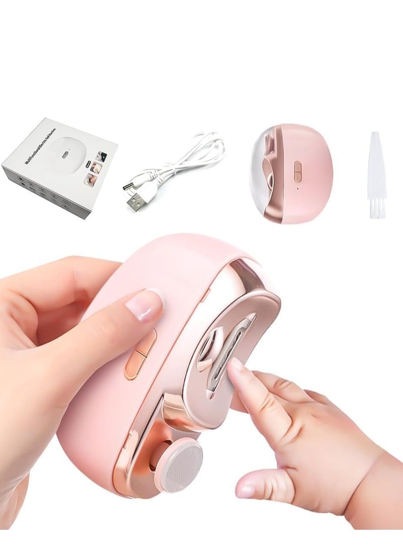MIXDE Electric Nail Clippers 2 in 1 Portable Rechargeable Electric Polishing Automatic Nail Clippers Pro with Light Safety Fingernail Trimmer for Newborn Infant Toddler or Adults Fingernails Care Pink  - Image 1
