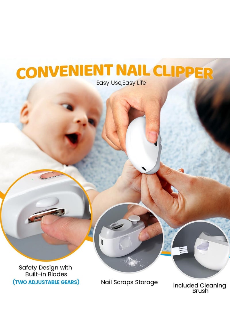 Electric Nail Clippers 2 in 1 Portable Rechargeable Electric Polishing Automatic Nail Clippers Pro with Light Safety Fingernail Trimmer for Newborn Infant Toddler or Adults Fingernails Care Pink