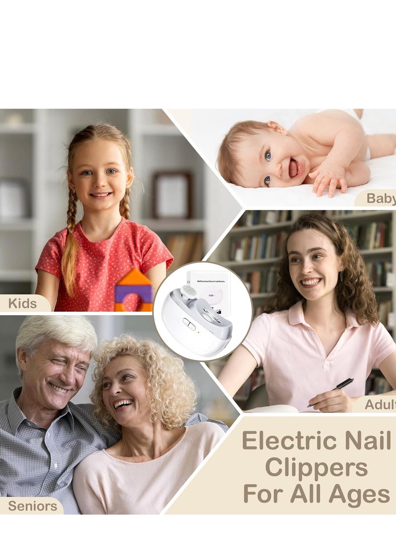 Electric Nail Clippers 2 in 1 Portable Rechargeable Electric Polishing Automatic Nail Clippers Pro with Light Safety Fingernail Trimmer for Newborn Infant Toddler or Adults Fingernails Care Pink