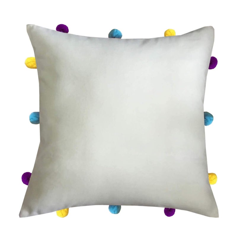 Lushomes غطاء وسادة لوش هومز 12x12 غطاء وسادة بوهيمي غطاء وسادة أريكة غطاء وسادة مع خيوط غطاء وسادة مع بوم بوم 12x12 بوصة مجموعة من 3 بيج - Image 2
