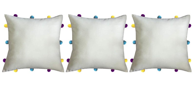 Lushomes غطاء وسادة لوش هومز 12x12 غطاء وسادة بوهيمي غطاء وسادة أريكة غطاء وسادة مع خيوط غطاء وسادة مع بوم بوم 12x12 بوصة مجموعة من 3 بيج - Image 1