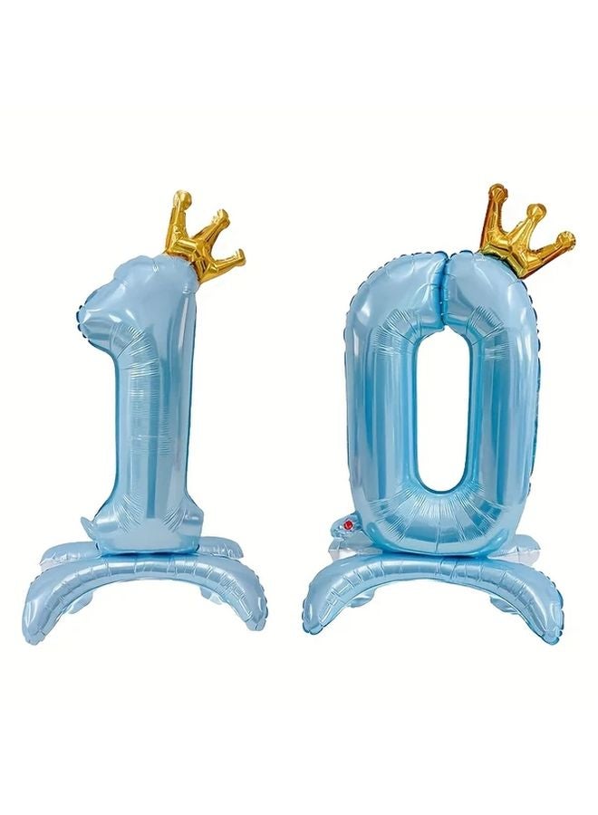 Giant 32 Inches Light Blue Crown Foil Number Balloons 2pcs Home Party Decoration - Image 4