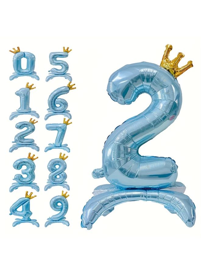 Giant 32 Inches Light Blue Crown Foil Number Balloons 2pcs Home Party Decoration - Image 1