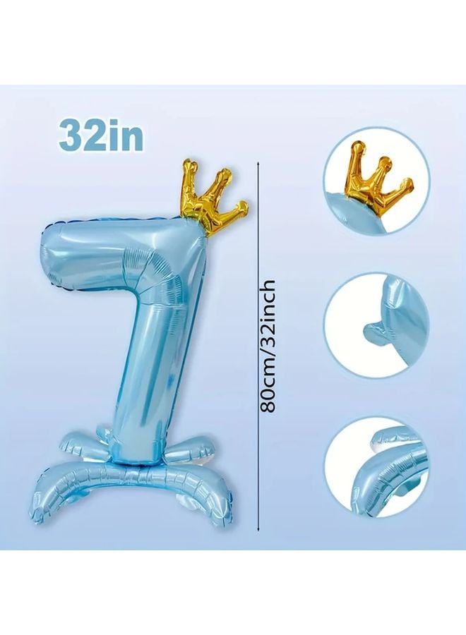 Giant 32 Inches Light Blue Crown Foil Number Balloons 2pcs Home Party Decoration - Image 3