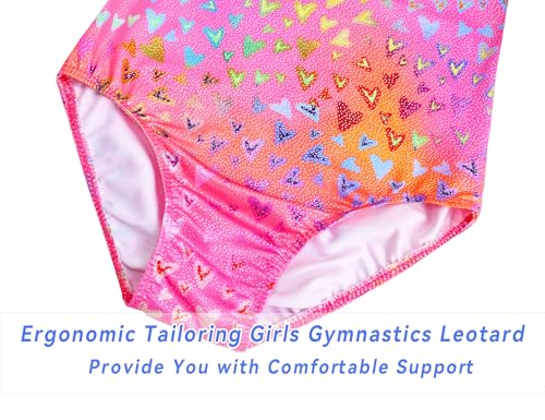 Jinhiteam Girls Leotards for Gymnastics Size 7-8 Years Old Sleeveless Tank Sparkly Pink Heart Gym Leos with Shorts - Image 5