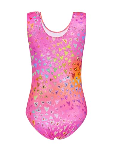 Jinhiteam Girls Leotards for Gymnastics Size 7-8 Years Old Sleeveless Tank Sparkly Pink Heart Gym Leos with Shorts - Image 2