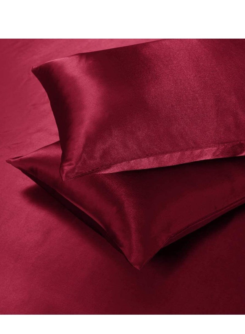Bedding Duvet Cover Sets, 3 Pieces Satin Bedding Set, Queen Size Silky Duvet Covers Collection, 1x Cooling Duvet Cover 90x90 Inches and 2 Pillowcases, Comforter Not Included (Red）  - Image 2