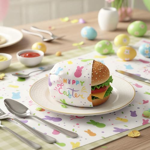 GROBRO7 Easter Wax Paper Sheet - 150Pcs Colorful Bunny Pattern Deli Papers, 9.8 x 8.3in Greaseproof Waterproof Disposable Food Wrap for Sandwich Picnic Basket Liner Kitchen Baking Party Supplies - Image 5
