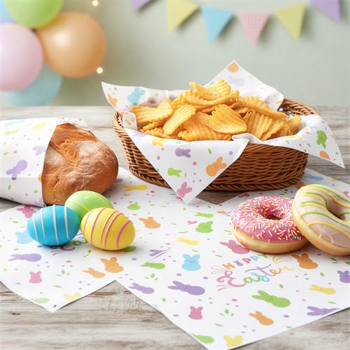 GROBRO7 Easter Wax Paper Sheet - 150Pcs Colorful Bunny Pattern Deli Papers, 9.8 x 8.3in Greaseproof Waterproof Disposable Food Wrap for Sandwich Picnic Basket Liner Kitchen Baking Party Supplies - Image 4