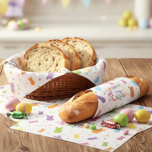 GROBRO7 Easter Wax Paper Sheet - 150Pcs Colorful Bunny Pattern Deli Papers, 9.8 x 8.3in Greaseproof Waterproof Disposable Food Wrap for Sandwich Picnic Basket Liner Kitchen Baking Party Supplies - Image 3