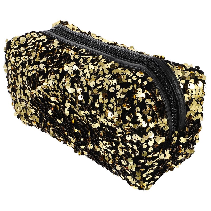 Large Capacity Sequin Makeup Bag Travel Toiletry Organizer Wide Open Compartment For Lipsticks Brushes - Image 2