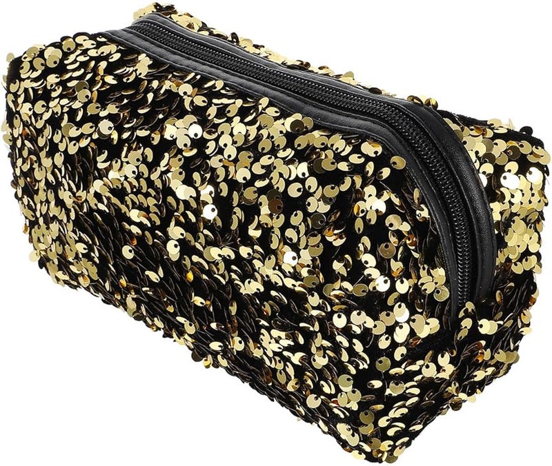 Large Capacity Sequin Makeup Bag Travel Toiletry Organizer Wide Open Compartment For Lipsticks Brushes - Image 1