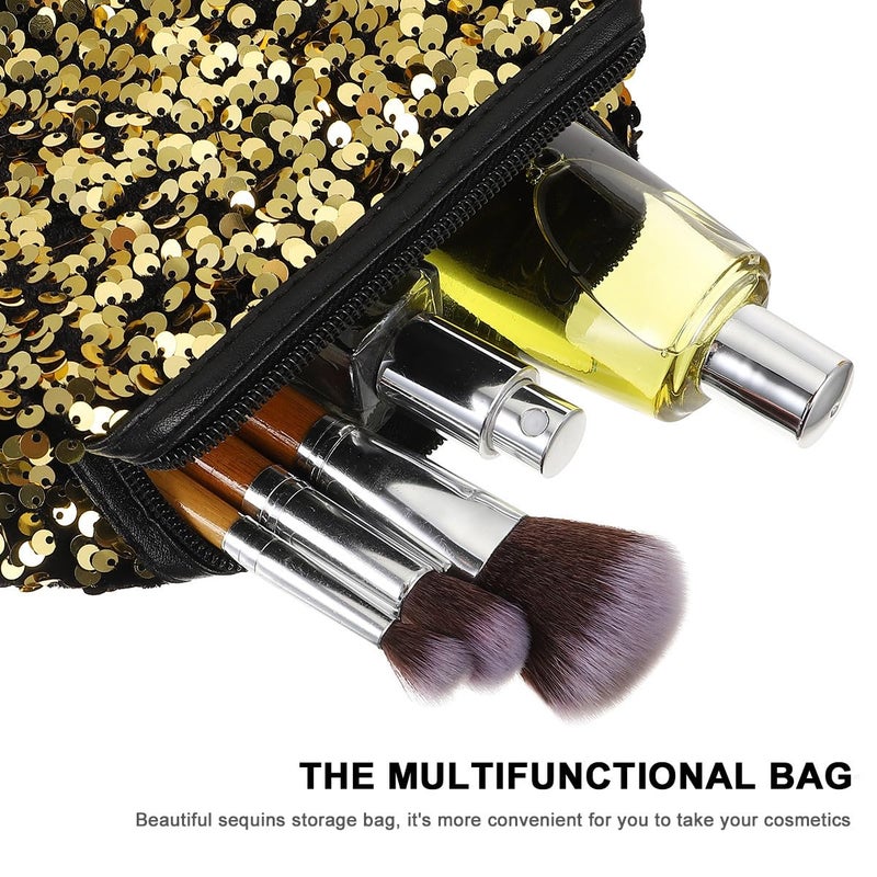 Large Capacity Sequin Makeup Bag Travel Toiletry Organizer Wide Open Compartment For Lipsticks Brushes - Image 3