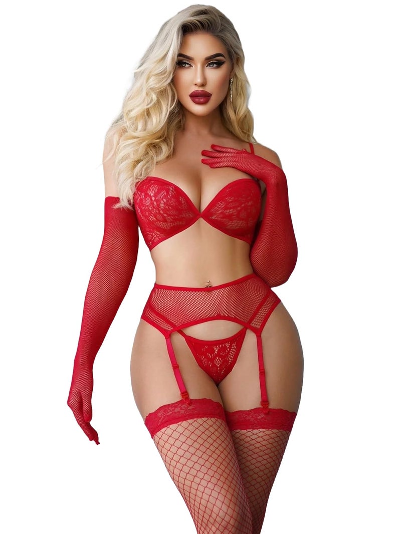 GirlFriend Lingerie Lovely Deep V Neck Teddy Babydoll Mesh Nightwear for Women Mesh Badydoll Fishnets Dresses See Through Lingerie Chemise Bodysuit One Piece Transparent - Image 1
