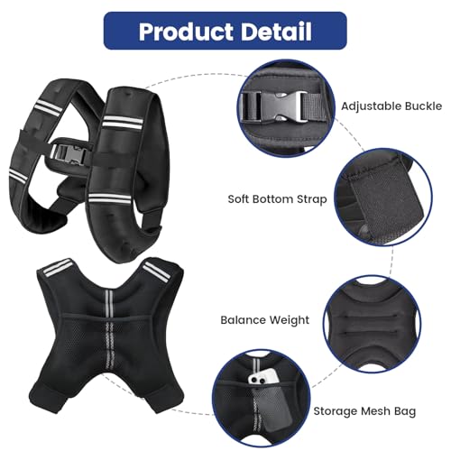 Zikopomi Weighted Vest with Adjustment Straps for Men Women, 8lbs/12lbs/16lbs/20lbs Weight Vest with Reflective Stripes for Workout, Strength Training, Running, Fitness, Hiking, Weight - Image 3