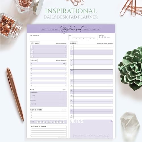 Goody Farm Daily Notepad Planner Schedule To Do List - Stay Focused 50 Tear Off Premium USA (Purple Taro) - Image 2