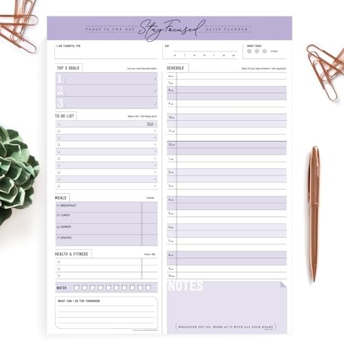 Goody Farm Daily Notepad Planner Schedule To Do List - Stay Focused 50 Tear Off Premium USA (Purple Taro) - Image 1