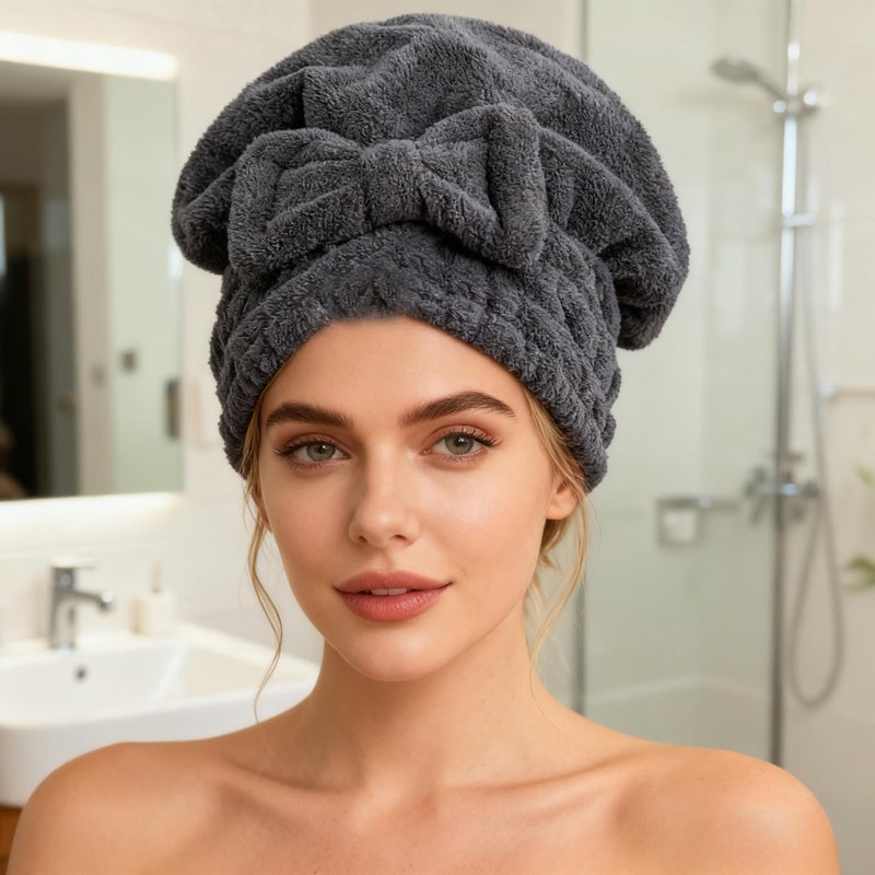 MAYOUTH Microfiber Hair Drying Towels Head wrap with Bow-Knot Shower Cap Hair Turban hairWrap Bath Cap for Curly Short or Long & Wet Hair Gift for Women 2pack - Image 5