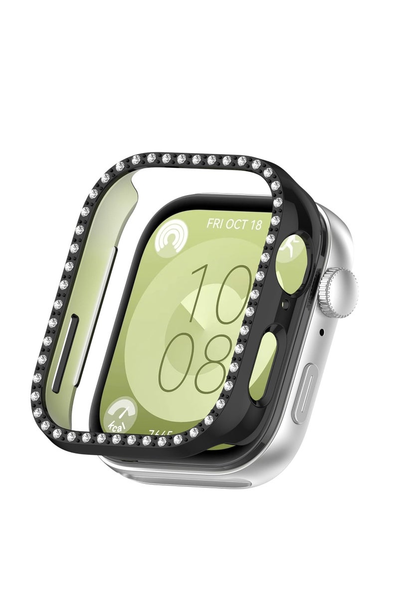Bling Case Without screen protector for Huawei Watch Fit 3, Hard PC Frame Case, Crystal Diamonds Bumper Cover for Women Girls, Slim Protective Cover for Huawei Watch Fit 3 (Black) - Image 1
