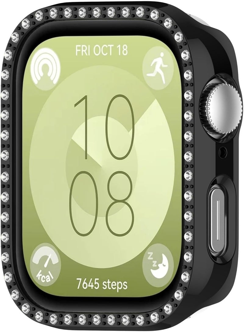 Bling Case Without screen protector for Huawei Watch Fit 3, Hard PC Frame Case, Crystal Diamonds Bumper Cover for Women Girls, Slim Protective Cover for Huawei Watch Fit 3 (Black) - Image 3