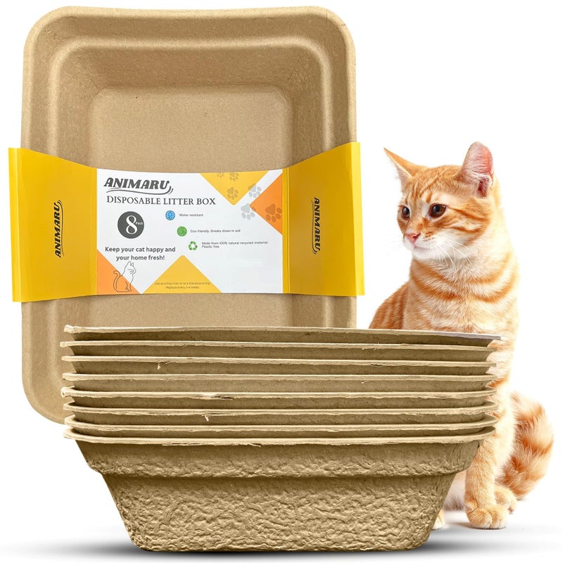 Animaru Disposable Litter Boxes for Cats, 8 Pack, Large - 17"x13"x4", Animaru, Use as Disposable Cat Litter Tray or as Disposable Cat Litter Box Liner, Sturdy, Leak Resistant and Sustainable - Image 1