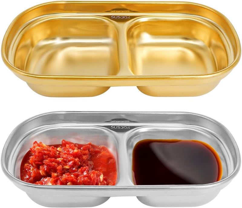 DOERDO DD 2Pcs Dipping Sauce Tray 2 Compartment Appetizer Serving Trays Snack Dishes for Soy Sauce Ketchup Seasoning 59x33 Inch - Image 1