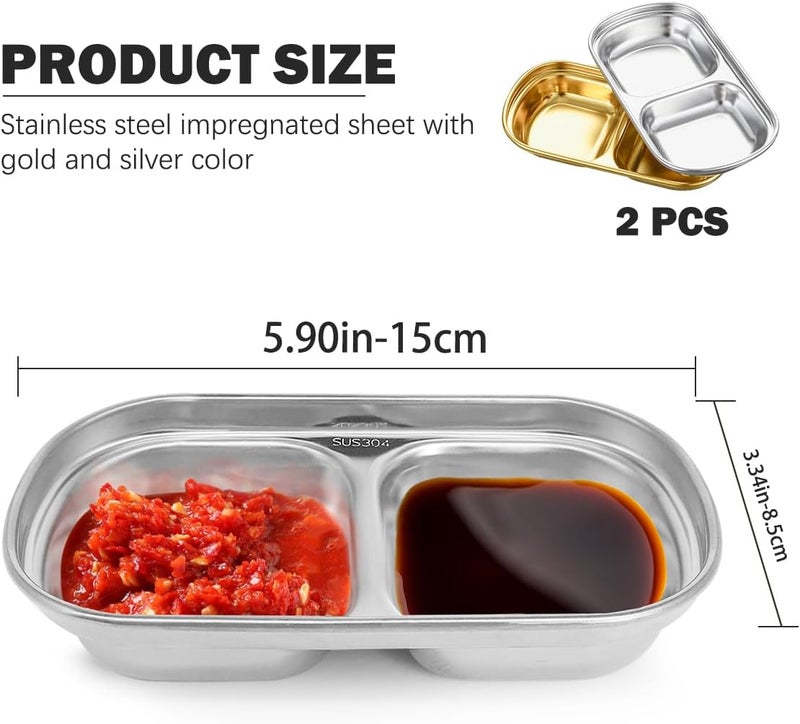DOERDO DD 2Pcs Dipping Sauce Tray 2 Compartment Appetizer Serving Trays Snack Dishes for Soy Sauce Ketchup Seasoning 59x33 Inch - Image 2