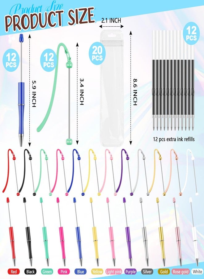 Kolldenn 56 Pcs DIY Beadable Bookmarks and Beadable Pens Kit Multicolor Bulk Metal Bookmarks Black Ink Pens with Refills Pen Packaging for Student Teacher School Craft Gift - Image 2