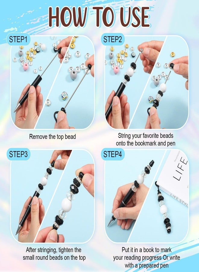Kolldenn 56 Pcs DIY Beadable Bookmarks and Beadable Pens Kit Multicolor Bulk Metal Bookmarks Black Ink Pens with Refills Pen Packaging for Student Teacher School Craft Gift - Image 3