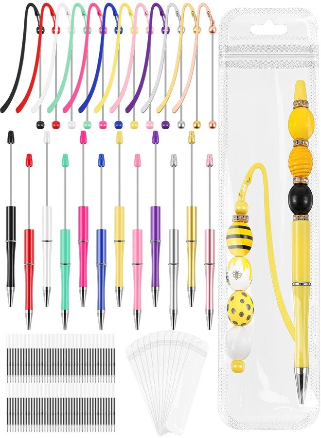 Kolldenn 56 Pcs DIY Beadable Bookmarks and Beadable Pens Kit Multicolor Bulk Metal Bookmarks Black Ink Pens with Refills Pen Packaging for Student Teacher School Craft Gift - Image 1