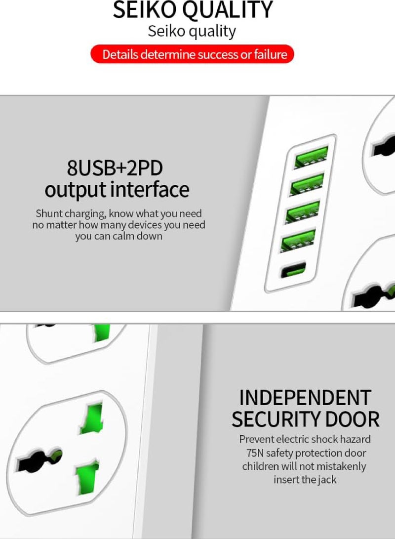 روك بو حامي الطاقة الشريط مسطح التوصيل امتداد سلك مع 4 منافذ و 8 موانئ USB و 2 موانئ نوع-C، 5M سلك الطاقة (3000W / 16A / 110V-265V) كمبيوتر كمبيوتر كمبيوتر كمبيوتر كمبيوتر كمبيوتر كمبيوتر كمبيوتر كمبيوتر كمبيوتر كمبيوتر كمبيوتر كمبيوتر كمبيوتر - Image 5