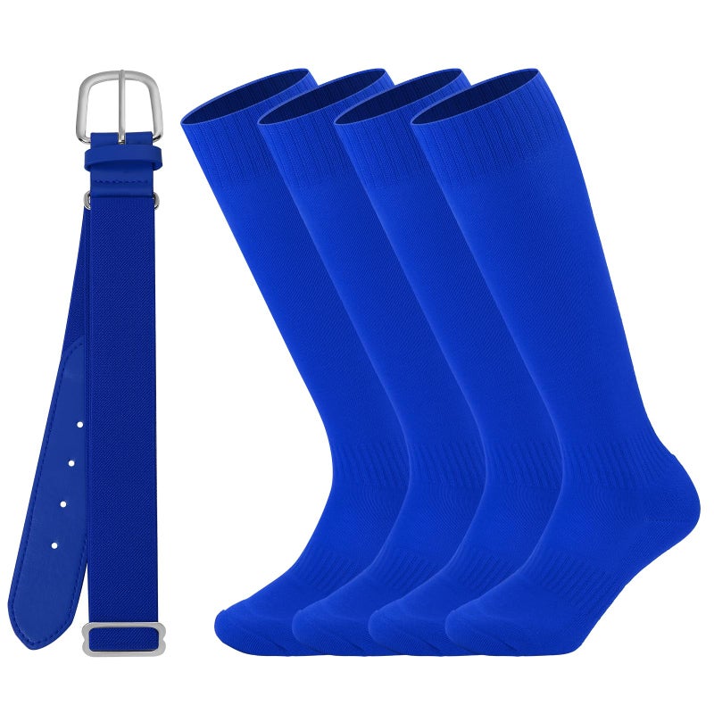 Ultrafun Kids Youth Baseball/Softball Socks and Belt Combo Set for Boys Girls (US, Alpha, Medium, Regular, Royal blue) - Image 1