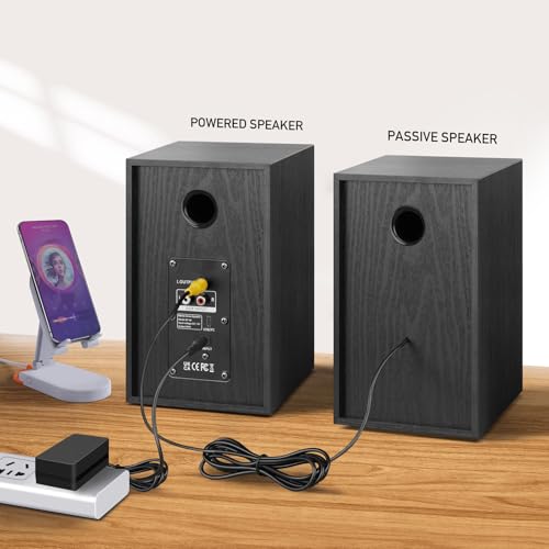 Elimavi Powered Bookshelf Speakers, 40W X 2 Record Player Speakers with 4 Inch Woofer and a 1" Silk Dome Tweeter, BT5.3/RCA/USB-C Audio Input for PC and TVs, Black - Image 2