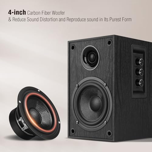 Elimavi Powered Bookshelf Speakers, 40W X 2 Record Player Speakers with 4 Inch Woofer and a 1" Silk Dome Tweeter, BT5.3/RCA/USB-C Audio Input for PC and TVs, Black - Image 3