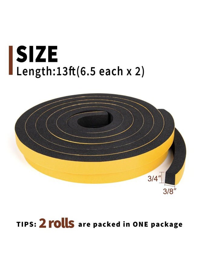 Yotache Foam Weather Stripping Tape 2 Rolls 3/4" W X 3/8" T (New Adhesive Craft), Neoprene Foam Rubber Seal for Door Frame Insulation, Sounproofing, 13 Ft Length (2 X 6.5 Ft Each) - Image 4