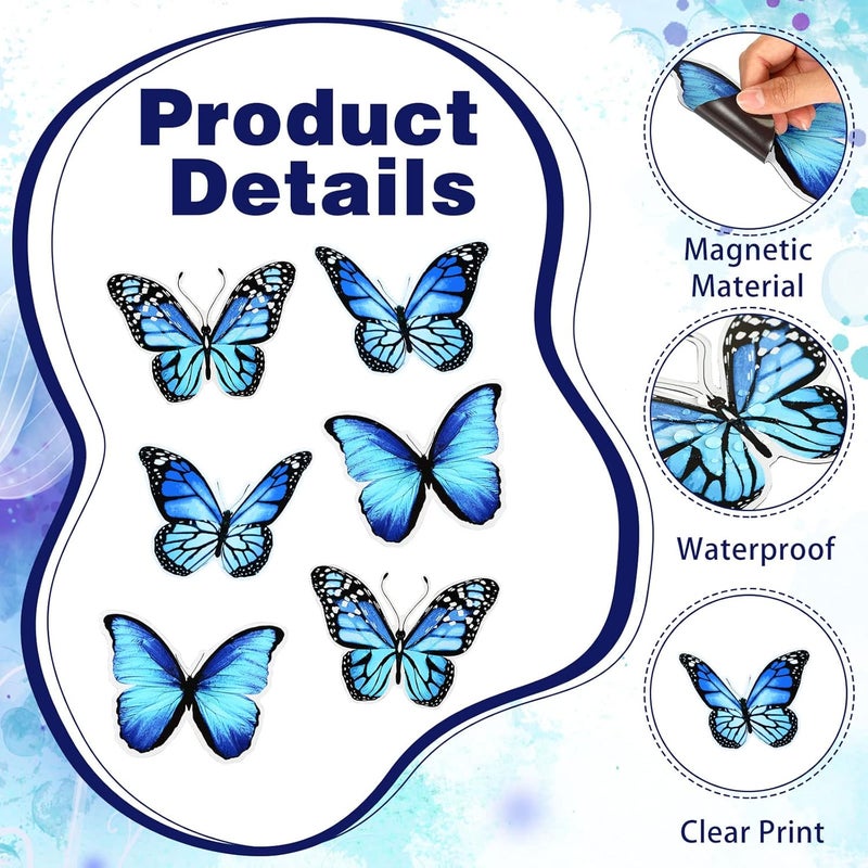 Fiada 6 Pcs Butterfly Screen Door Magnets Flexible Double Sided Door Magnets Decorative Protectors for Sliding Screen Doors Prevent People & Pets from Running into Windows(Blue) - Image 4