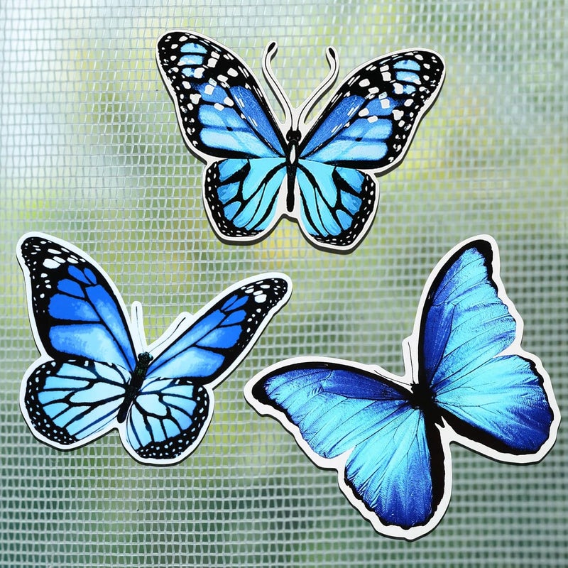 Fiada 6 Pcs Butterfly Screen Door Magnets Flexible Double Sided Door Magnets Decorative Protectors for Sliding Screen Doors Prevent People & Pets from Running into Windows(Blue) - Image 1